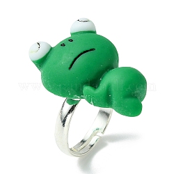 Anillo de dedo de resina de rana, anillo ajustable de latón plateado, verde mar medio, diámetro interior: 14.5 mm