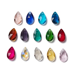 Glass Pendants, Crystal Suncatcher, Faceted, teardrop, Mixed Color, Size: about 13mm wide, 22mm long, 8mm thick, hole: 0.8mm