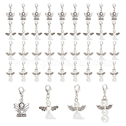Chgcraft 40pcs 4 pendentifs en alliage de style, avec fermoirs mousqueton en laiton et perles de verre et acryliques, ange, blanc, 35~47mm, 10 pièces / style