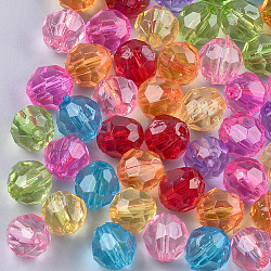 Perles en acrylique transparente, facette, ronde, couleur mixte, 8x8mm, Trou: 1.5mm, environ 1800 pcs/500 g