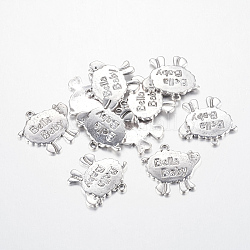 Tibetan Style Alloy Sheep Antique Silver Tone Metal Message Pendants, Lead Free & Cadmium Free & Nickel Free, about 24mm long, 23mm wide, 1.5mm thick, hole: 2mm