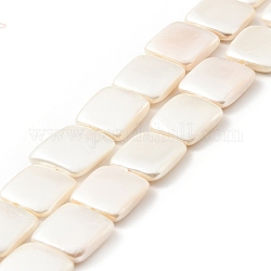 Hebras de perlas de concha natural electrochapadas, pulido, Rectángulo, blanco, 11~14x12~13x3~3.5mm, agujero: 0.8 mm, aproximamente 33 pcs / cadena, 15.75 pulgada (40 cm)