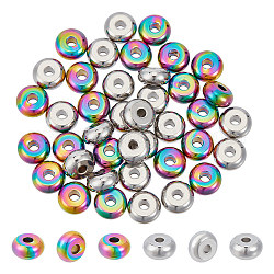 Unicraftale 40 pièces 2 styles 201 et 304 ensembles de perles en acier inoxydable, disque/rondelle, couleur mixte, 9.5~10x5mm, Trou: 3mm, 20 pièces / style