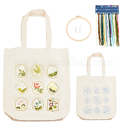 DIY-Leinwand-Einkaufstasche-Blumen-Stickerei-Kit, inklusive Stahlnadeln, Stickrahmen aus Kunststoff und Polycotton-Garn, Anweisungsblatt, Mischfarbe