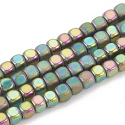 Electroplate non magnetici ematite sintetico fili di perline, stile mezzo opaco, cubo, arcobaleno placcato, 3x3x3mm, Foro: 0.8 mm, circa 140pcs/filo, 15.7 pollice
