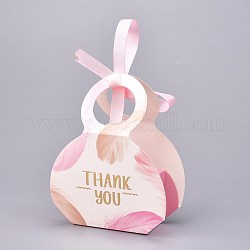 Caja de empaquetado del caramelo de la forma del bolso, caja de regalo de boda, con la cinta, cajas, palabra gracias patrón, rosa, 3.5xx9.7x13.2cm, desplegar: 29.8x25.2x0.03cm, cinta: 40.4x1cm