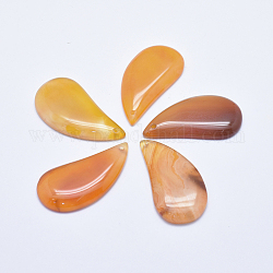 Pendentifs d'agate naturelle, teinte, larme, orange, 46~50x24~26x5~7mm, Trou: 1.5~2mm