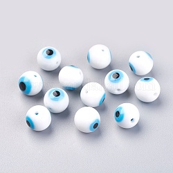 Perles vernissées manuelles, style mauvais œil, ronde, blanc, 10mm, Trou: 2mm