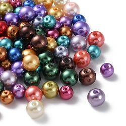 Glass Pearl Round Beads, Mixed Style, Mixed Color, 8~10mm, Hole: 1mm