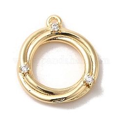 Brass Micro Pave Cubic Zirconia Pendants, Ring, Golden, 18x15x4mm, Hole: 1.2mm