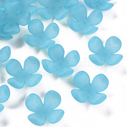 Protezioni tallone acrilico smerigliato, 4 -petal, fiore, cielo blu profondo, 27x27x11mm, Foro: 1.8 mm, circa 276pcs/500g