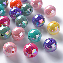 Perles acryliques opaques, de couleur plaquée ab , ronde, couleur mixte, 20x19mm, Trou: 2~3mm, environ 111 pcs/500 g