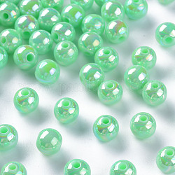 Perles acryliques opaques, de couleur plaquée ab , ronde, aigue-marine, 8x7mm, Trou: 2mm, environ 1745 pcs/500 g
