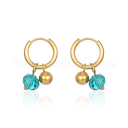 Élégantes boucles d'oreilles créoles pendantes en acier inoxydable, avec des perles vertes, or