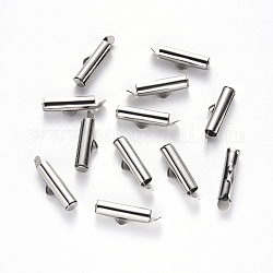 304 Stainless Steel Slide On End Clasp Tubes, Slider End Caps, Stainless Steel Color, 6x16x4mm, Hole: 3x1.5mm, Inner Diameter: 3mm