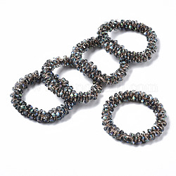 Braccialetti elasticizzati con perle di vetro trasparente sfaccettato, arcobaleno placcato, bicono, blu cadetto, diametro interno: 1-5/8 pollice (4 cm)