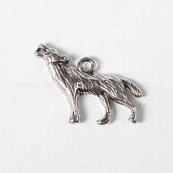 Tibetan Style Alloy Howling Wolf Pendants, Wolf, Cadmium Free & Nickel Free & Lead Free, Antique Silver, 26x18x4mm, Hole: 2mm