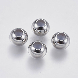 304 Edelstahlkugeln, mit Gummi innen, Schieberegler Perlen, Stopper Perlen, Rondell, Edelstahl Farbe, 8x6 mm, Bohrung: 1 mm