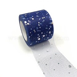 Glitter Sequin Deco Mesh Ribbons, Tulle Fabric, Tulle Roll Spool Fabric For Skirt Making, Midnight Blue, 2 inch(5cm), about 25yards/roll(22.86m/roll)