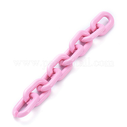 Handmade Opaque Acrylic Cable Chain, Oval, Pink, Link: 31x19.5x5mm, about 39.37 inch(1m)/strand