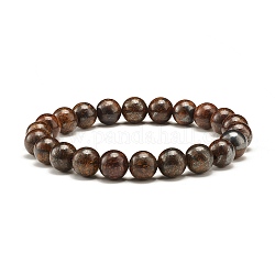 Bracelet extensible en perles de bronzite naturelle de 9 mm pour hommes et femmes, diamètre intérieur: 2-1/8 pouce (5.5 cm), perles: 9 mm