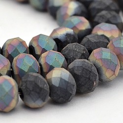 Half Plated Faceted Rondelle Glass Beads Strands, Frosted, Multi-color Plated, 3x2mm, Hole: 1mm, about 150pcs/strand, 14.5 inch