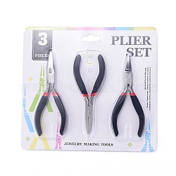 Carbon Steel Jewelry Pliers Sets, Polishing, Flat Nose, Round Nose Pliers and Wire Cutter, Black, Gunmetal, 12.2~13cm
