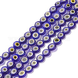 Chapelets de perles rondes de chalumeau manuelles de mauvais œil, bleu foncé, 10x4mm, Trou: 1mm, Environ 38 pcs/chapelet, 14.96 pouce