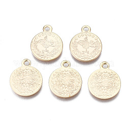 Brass Charms, Nickel Free, Flat Round, Real 18K Gold Plated, 15x12.5x1mm, Hole: 1.4mm