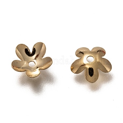304 Stainless Steel Bead Caps, 5-Petal Flower, Real 18K Gold Plated, 8x7.5x2mm, Hole: 1.2mm
