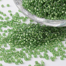 12/0 Silber runden Glasperlen gesäumt, gelb-grün, 2~3x1.5~2 mm, Bohrung: 0.8~1 mm, ca. 37500 Stk. / Pfund
