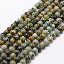 Natural African Turquoise(Jasper) Beads Strands, Round, 6mm, Hole: 1mm, about 61pcs/strand, 15 inch