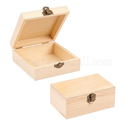 Caja plegable de madera de pino olycraft, con cierre de hierro, Rectángulo, burlywood, 12.6x11.9x5 cm, 2 PC / sistema