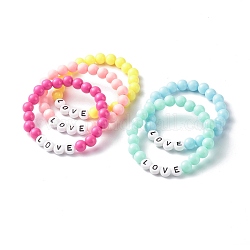 Opaque Acrylic Beads Stretch Bracelet for Kid, Love, Mixed Color, Inner Diameter: 1-7/8 inch(4.7cm)