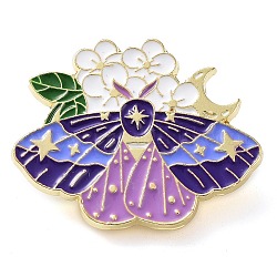 Insect with Flower Enamel Pins, Light Gold Zinc Alloy Brooches for Women, Butterfly, 26.5x33.5x1.5mm