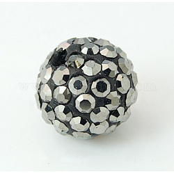 Pave Disco Ball Beads, Polymer Clay Rhinestone Beads, Grade A, Round, Jet Hematite, PP12(1.8~1.9mm), 8mm, Hole: 1mm