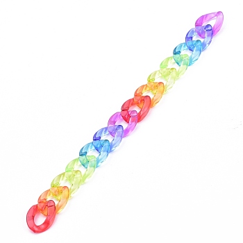 Rainbow Handmade Transparent Acrylic Curb Chains, Unwelded, Colorful, 39.37 inch(100cm), Link: 23x17x4.5mm, 1m/strand