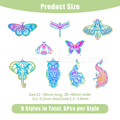 54 шт. 9 стиля ионного покрытия (IP) 201 филигранные подвески из нержавеющей стали STAS-DC0014-74-1