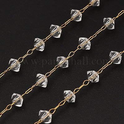 Цепочки-рондель ручной работы из нержавеющей стали 304 с бусинами из стекла CHS-B011-07G-1