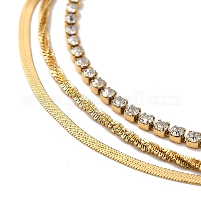 Ожерелья из трехслойных цепочек из нержавеющей стали и елочки NJEW-D054-02G-1