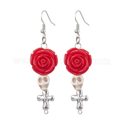 Серьги-подвески из смолы и синтетической бирюзы EJEW-JE06012-S-1