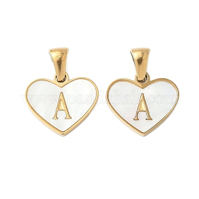 Сердце из натуральной белой ракушки из нержавеющей стали 304 с подвесками в виде инициалов STAS-R168-25G-A-1