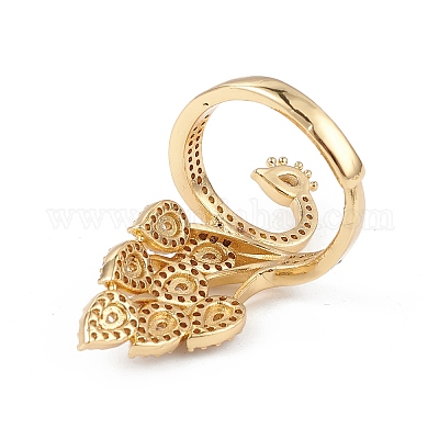 Регулируемое кольцо с павлином из прозрачного циркония RJEW-L100-020G-1