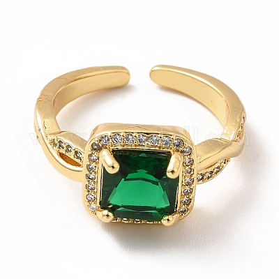 Квадратное открытое кольцо-манжета с кубическим цирконием RJEW-H101-16G-1