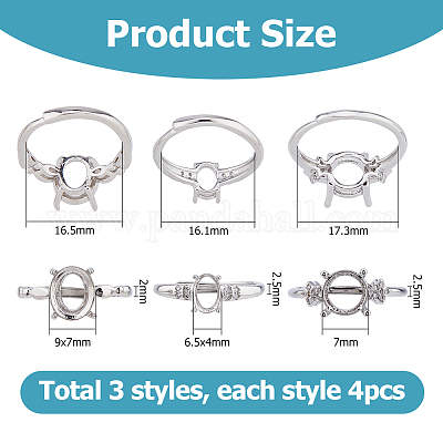 12 шт. 4-х стилевые латунные регулируемые кольца FIND-HS0001-77-1