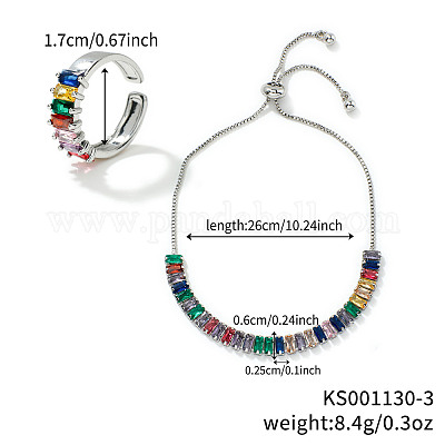 Шикарные прямоугольные браслеты-слайдеры из латуни со стразами и комплекты колец-манжет для повседневной носки VC3129-3-1