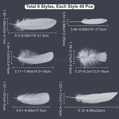 Wholesale GORGECRAFT 6 Style 240PCS White Craft Feathers Bulk