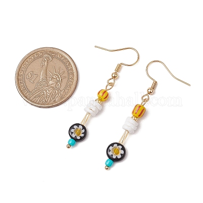 Серьги-подвески из натуральной морской ракушки и стекла EJEW-JE06280-1