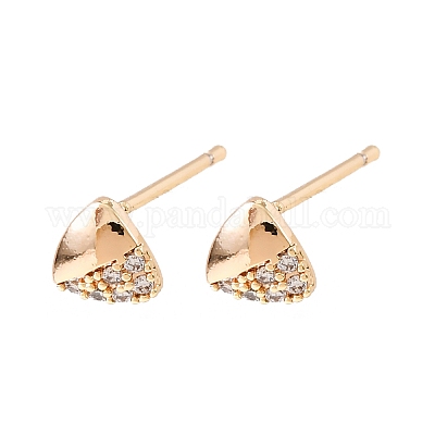 Треугольные серьги-гвоздики из латуни с микропаве и прозрачными циркониями EJEW-L278-03G-1