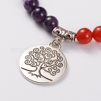 Природных драгоценных камней стрейч шарм браслеты BJEW-JB01701-1